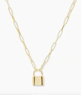 18" Gold gorjana Kara Padlock Charm paperclip chain Necklace