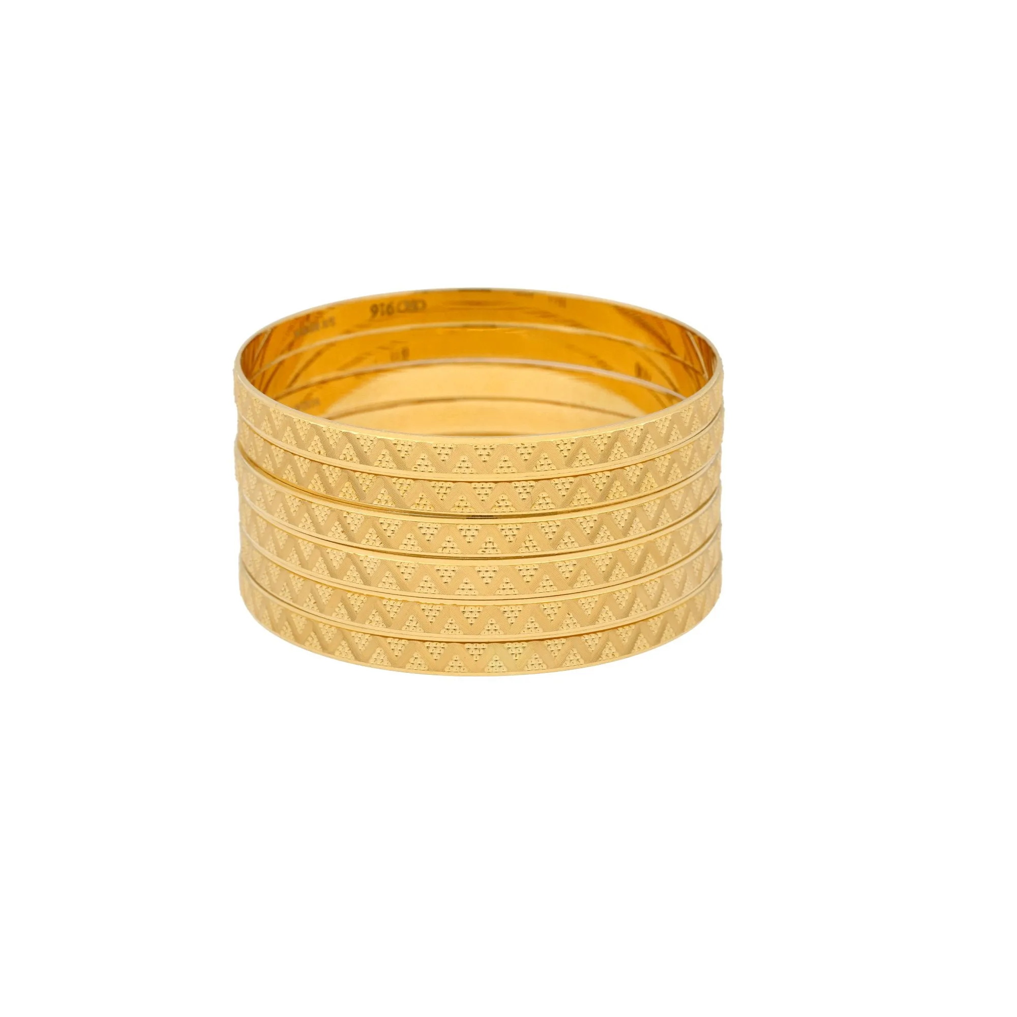 22K Gold Bangles Set of Six, 88.4gm