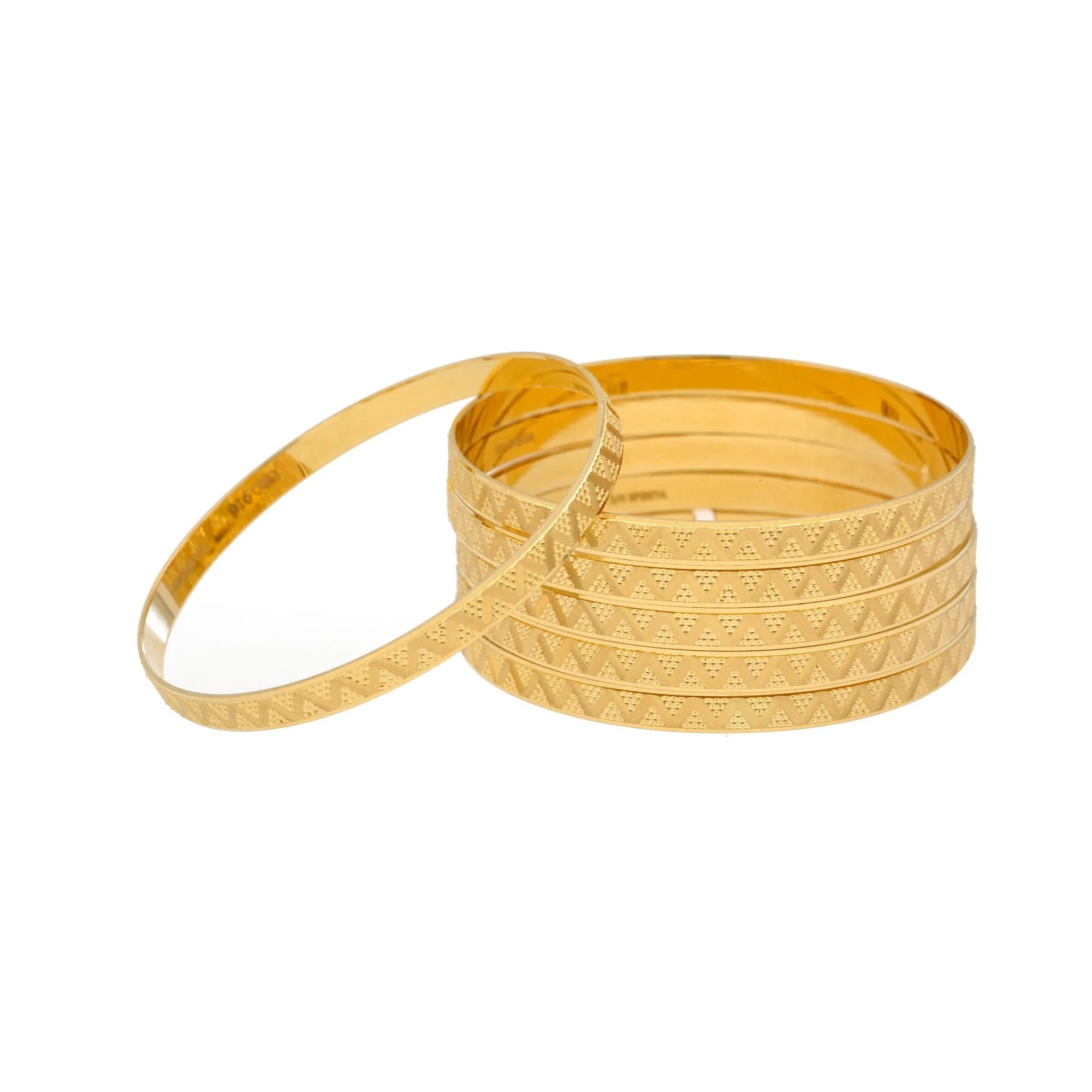 22K Gold Bangles Set of Six, 88.4gm