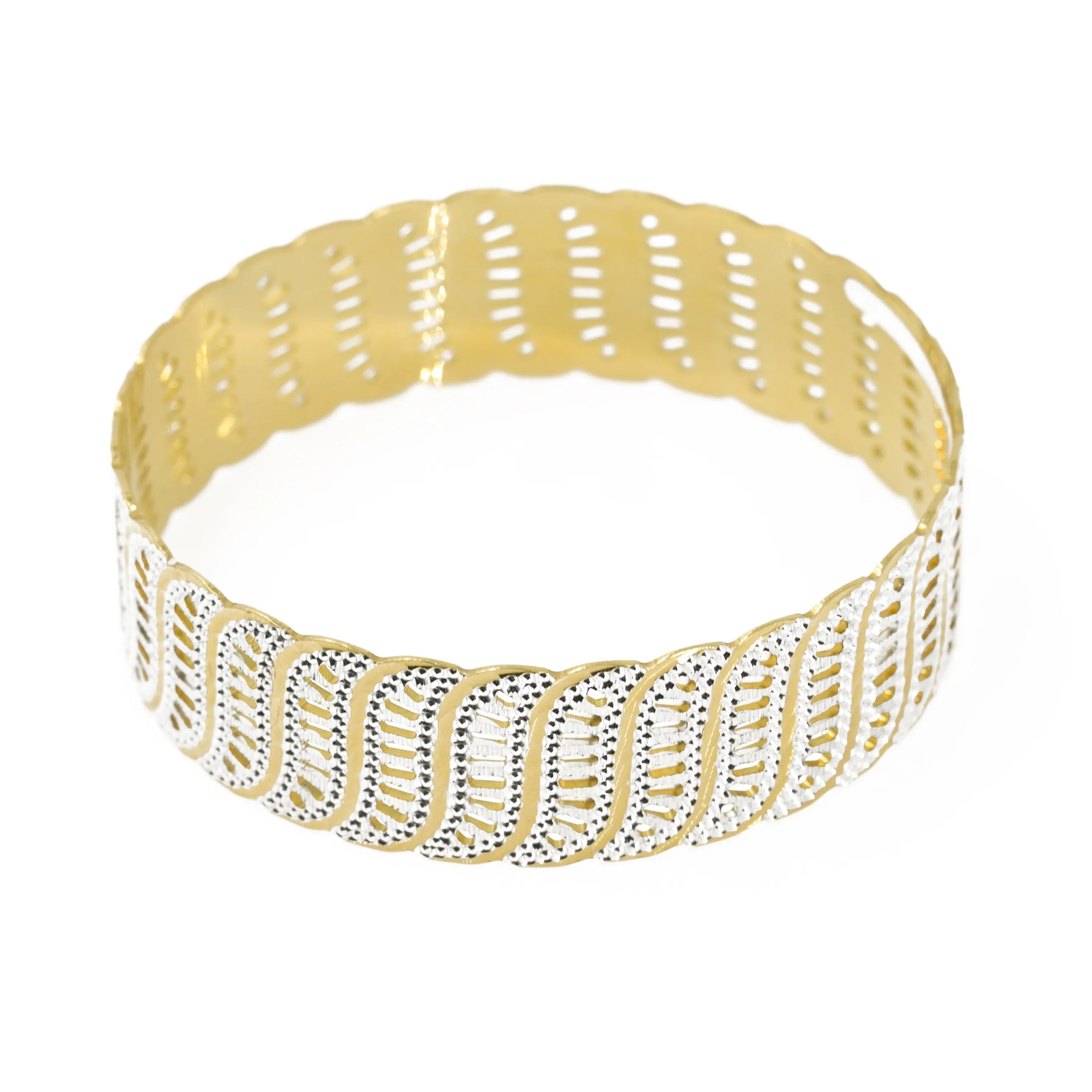 22K Multi Tone Gold Bangle W/ Connected S-Shaped Accents