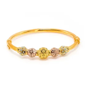 22K Multi Tone Gold Bangle W/ Rose, Yellow & White Gold Circular Glass Blast Details on 5 Accent Balls