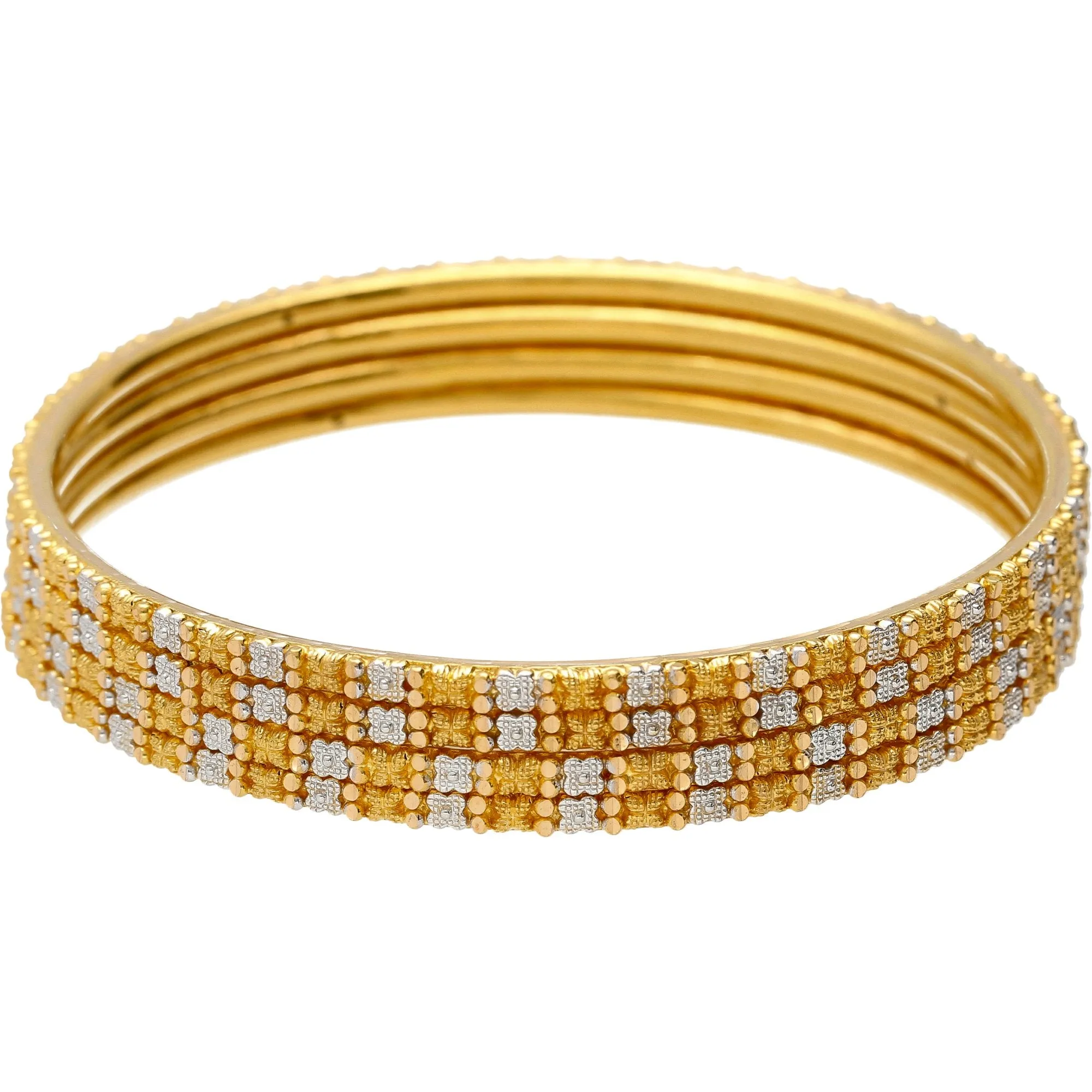 22K Multi-Tone Gold Beaded Filigree Bangle Set of 4