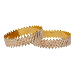 22K Multi Tone Gold Laser Bangles Set of 2 W/ Diagonal Diamond Cutting Accents