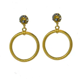 24 kt gold plated twisted hoop clip earring with grey beads 133