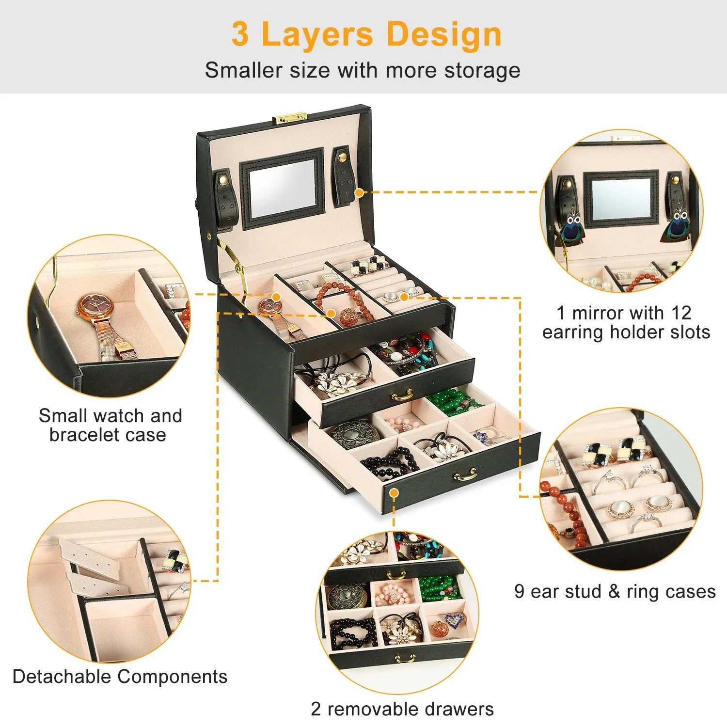 3-Layer Jewelry Case Organizer