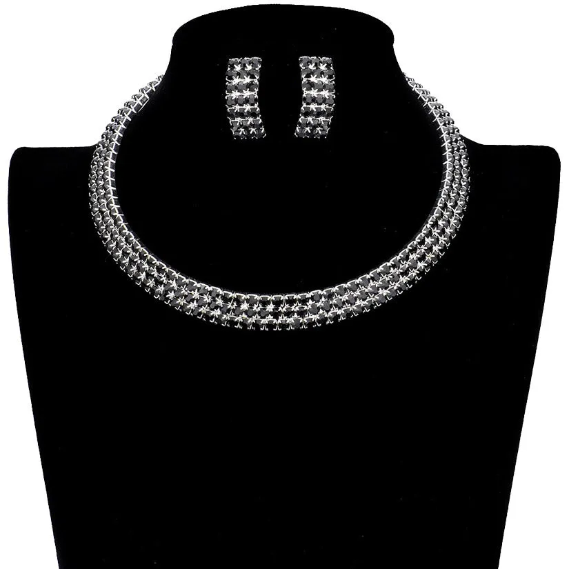 3 Rows Rhinestone Open Choker Necklace