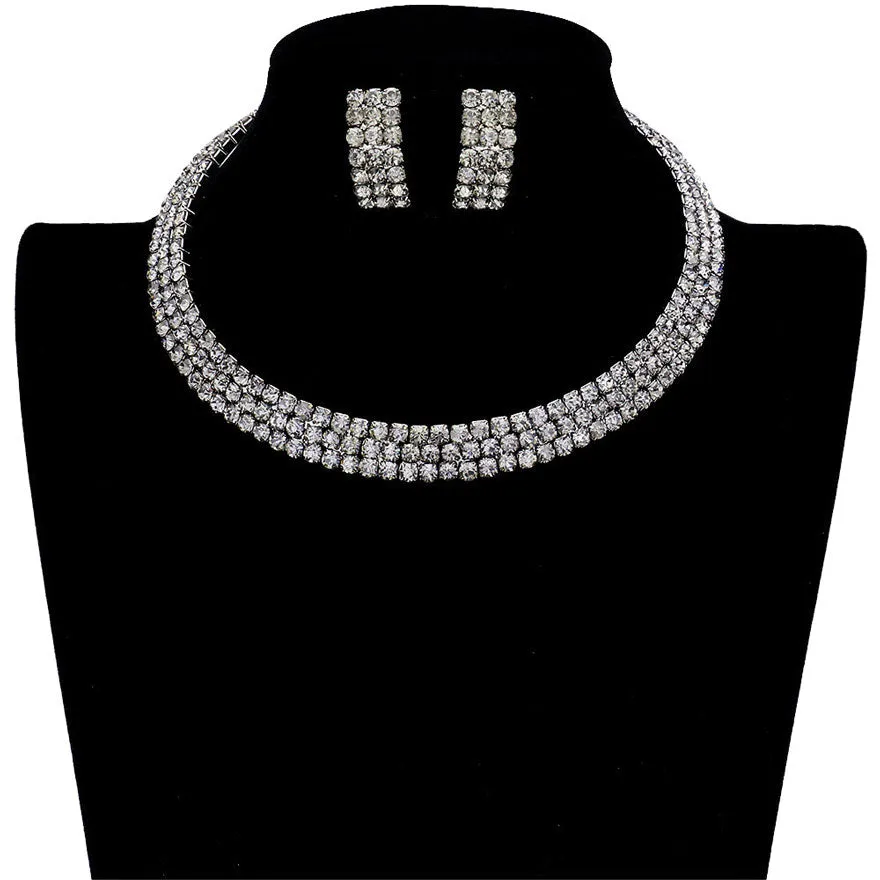 3 Rows Rhinestone Open Choker Necklace