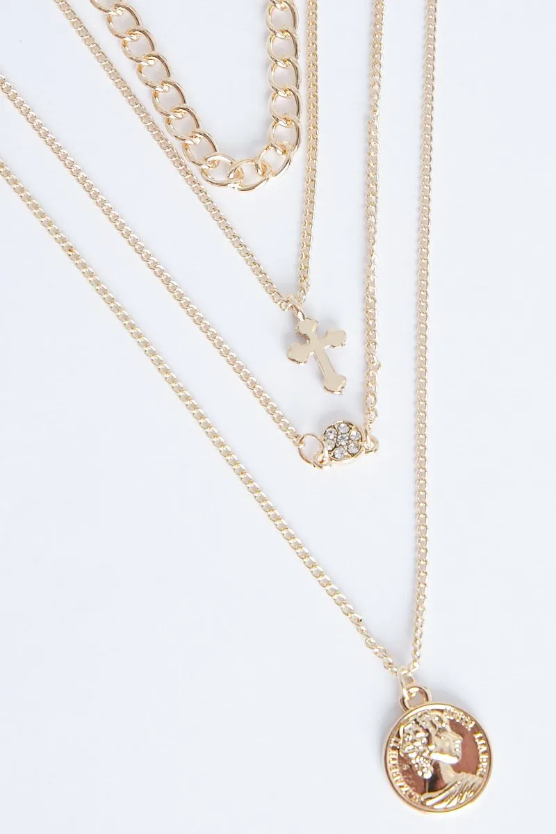 4 Layered Gold Necklace with Pendants - Mady