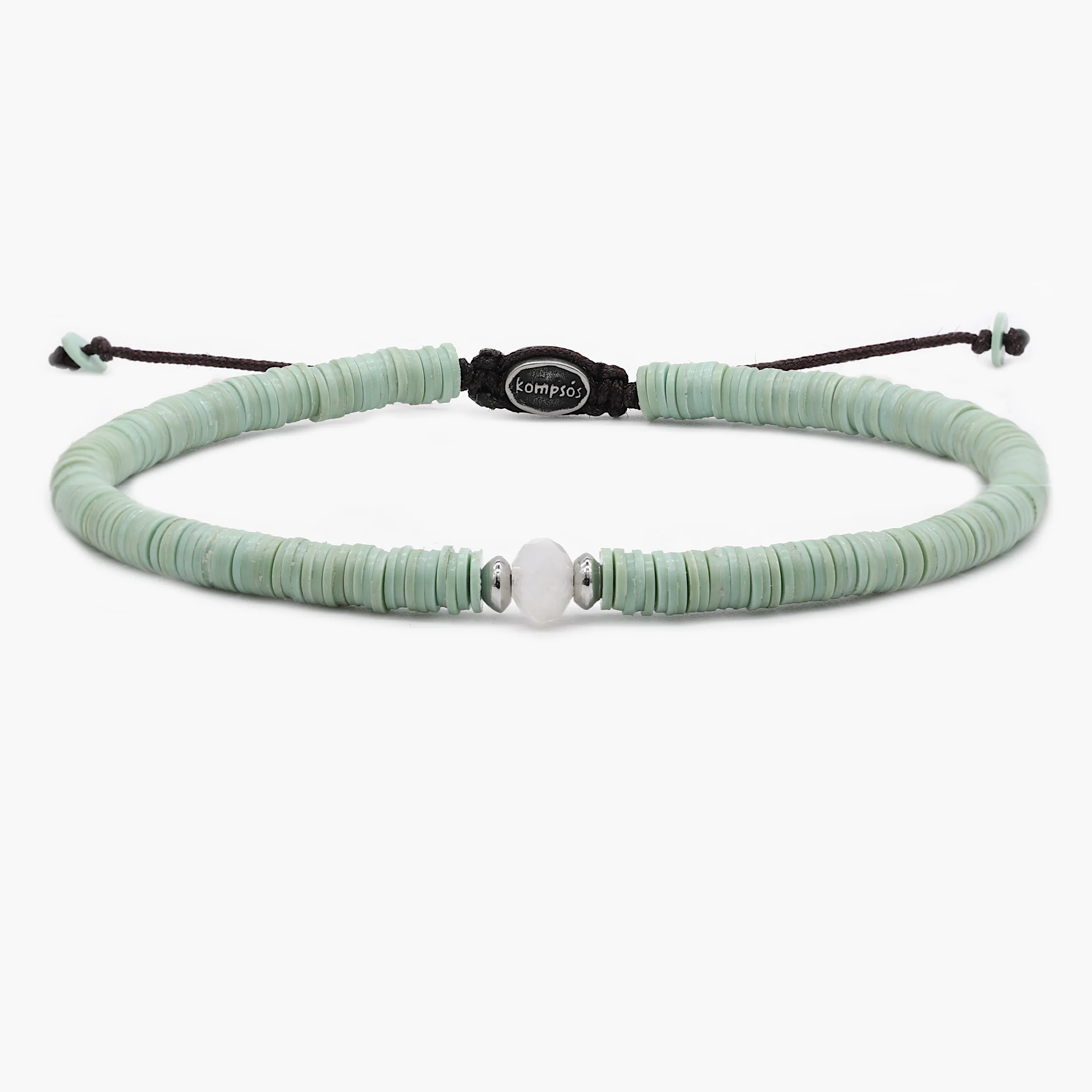 5mm Vinyl Bracelet With Moonstone Charm (Light Green)