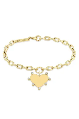 7 Prong Diamond Heart Charm Bracelet