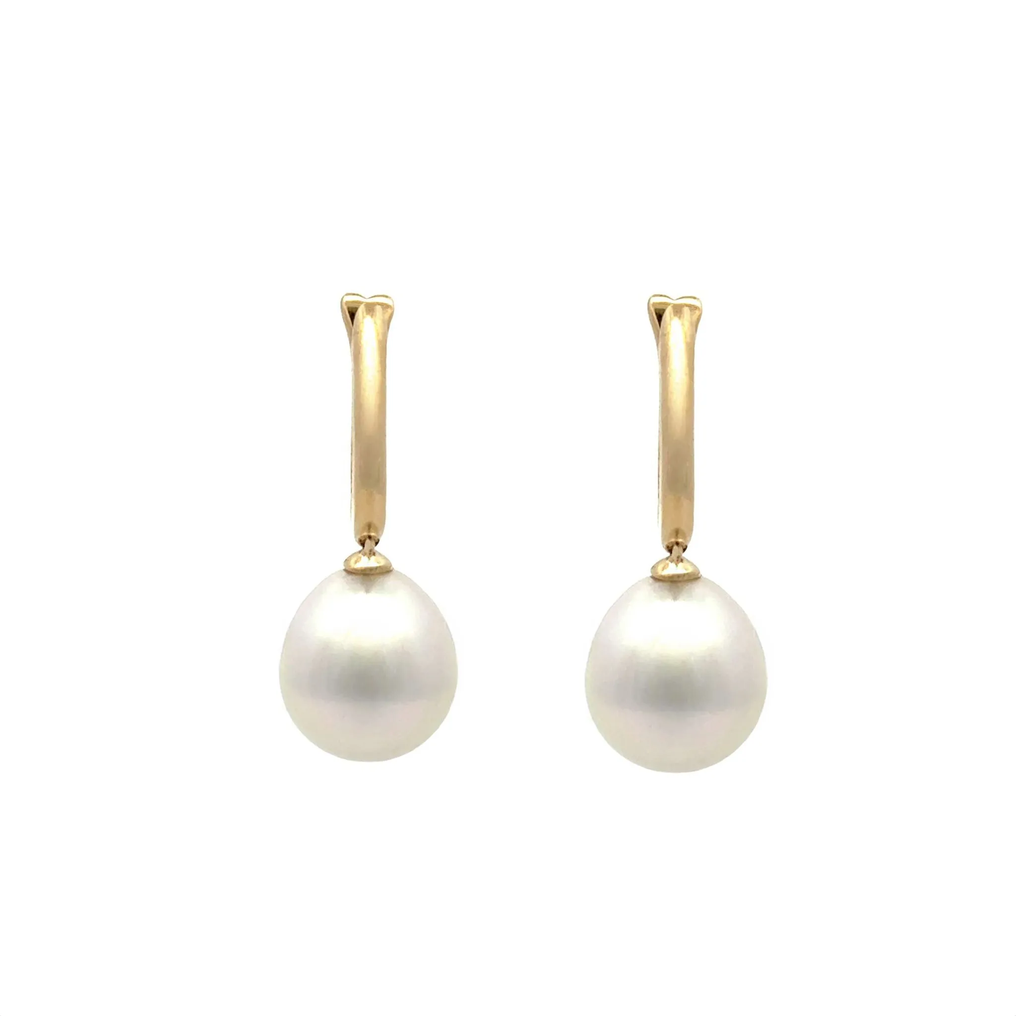 9K Yellow Gold Australian South Sea 10-11mm Cultured Pearl Huggie Earrings