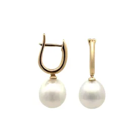 9K Yellow Gold Australian South Sea 10-11mm Cultured Pearl Huggie Earrings