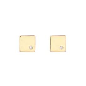 9kt Gold Square Single Diamond Stud Earrings