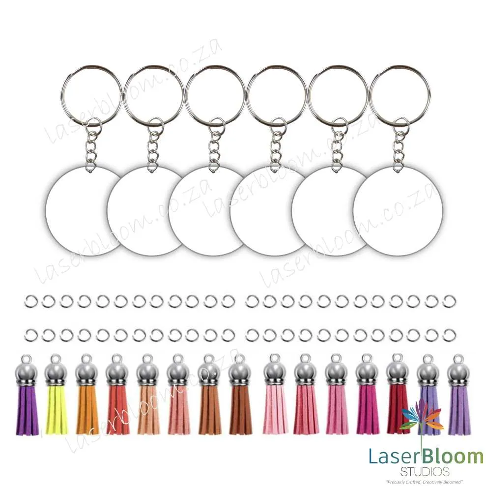 Acrylic Blank Disc Keyring Tassel Kit ~ Select Your Thickness (1.5mm, 2mm, 3mm)