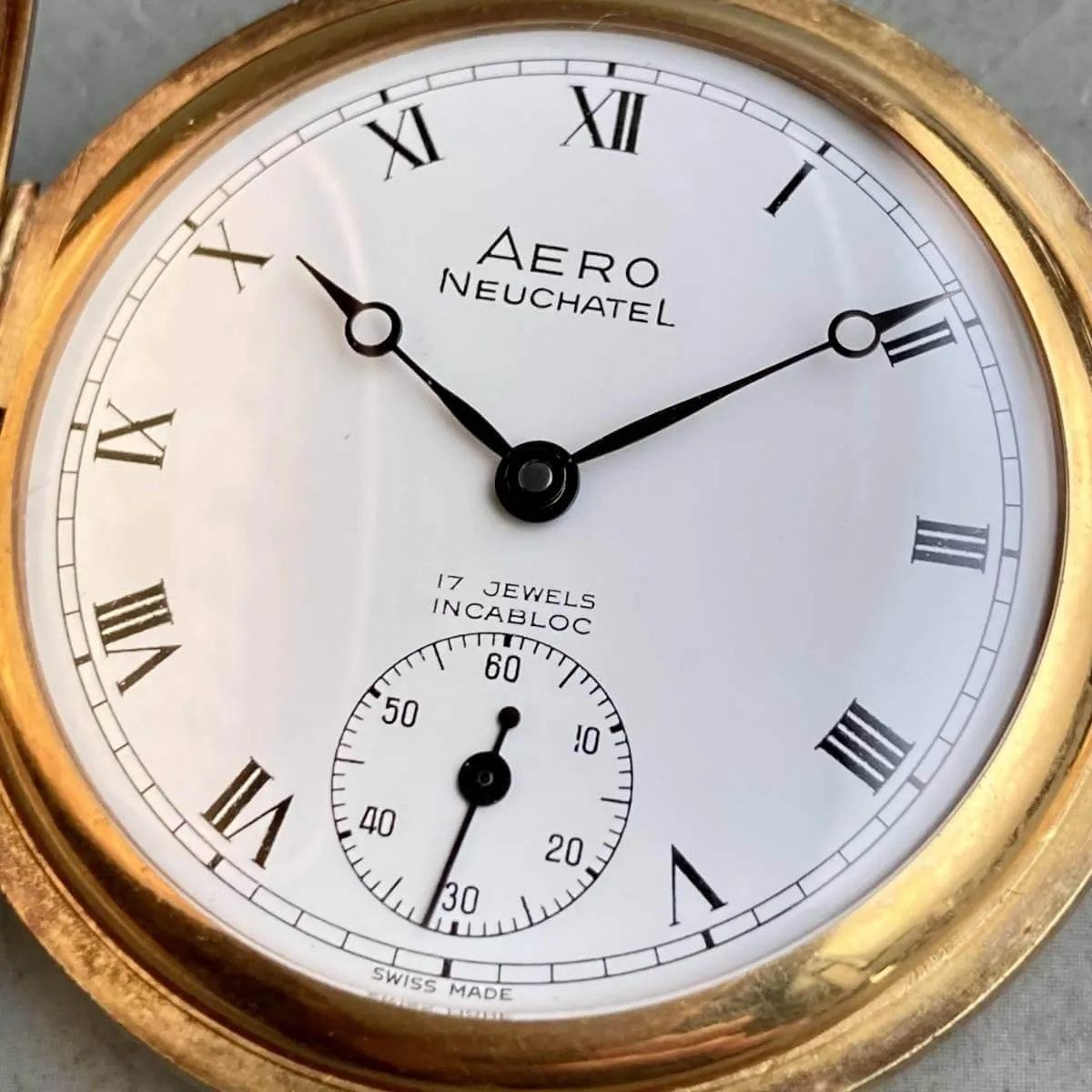 Aero Pocket Watch Antique Hunter Case Manual Winding 44mm