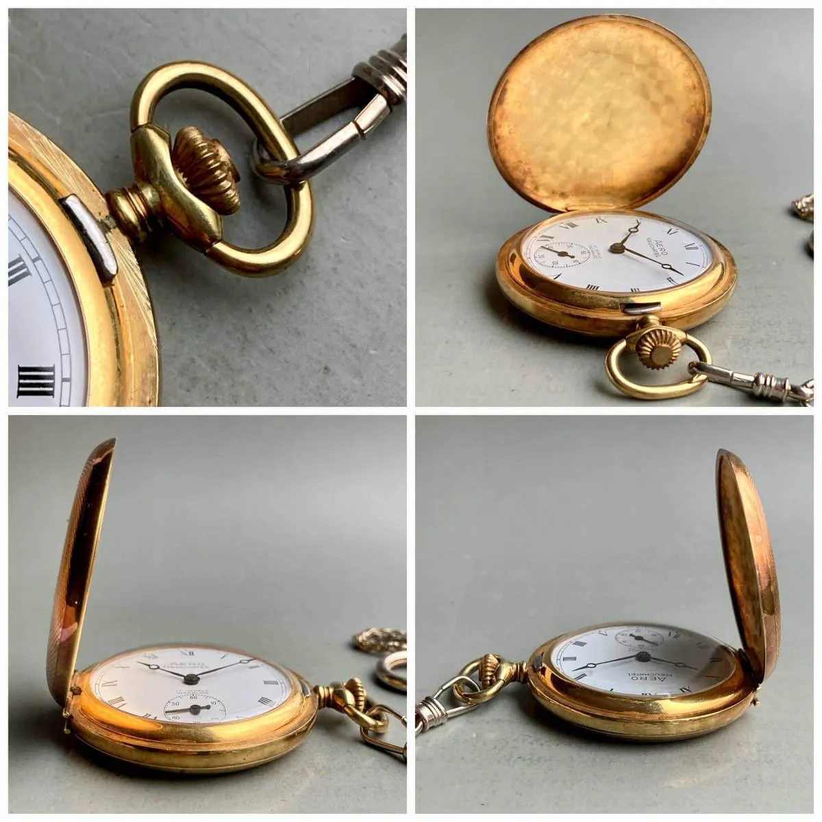 Aero Pocket Watch Antique Hunter Case Manual Winding 44mm