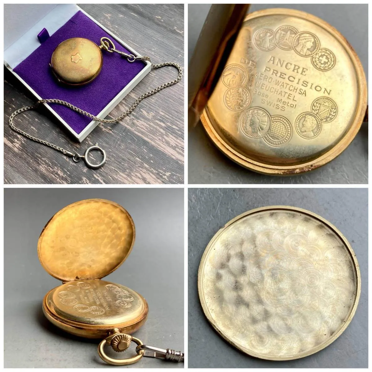 Aero Pocket Watch Antique Hunter Case Manual Winding 44mm