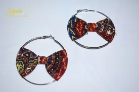 African Print Creole Hoop Earrings, Blue Dashiki Print - ER10