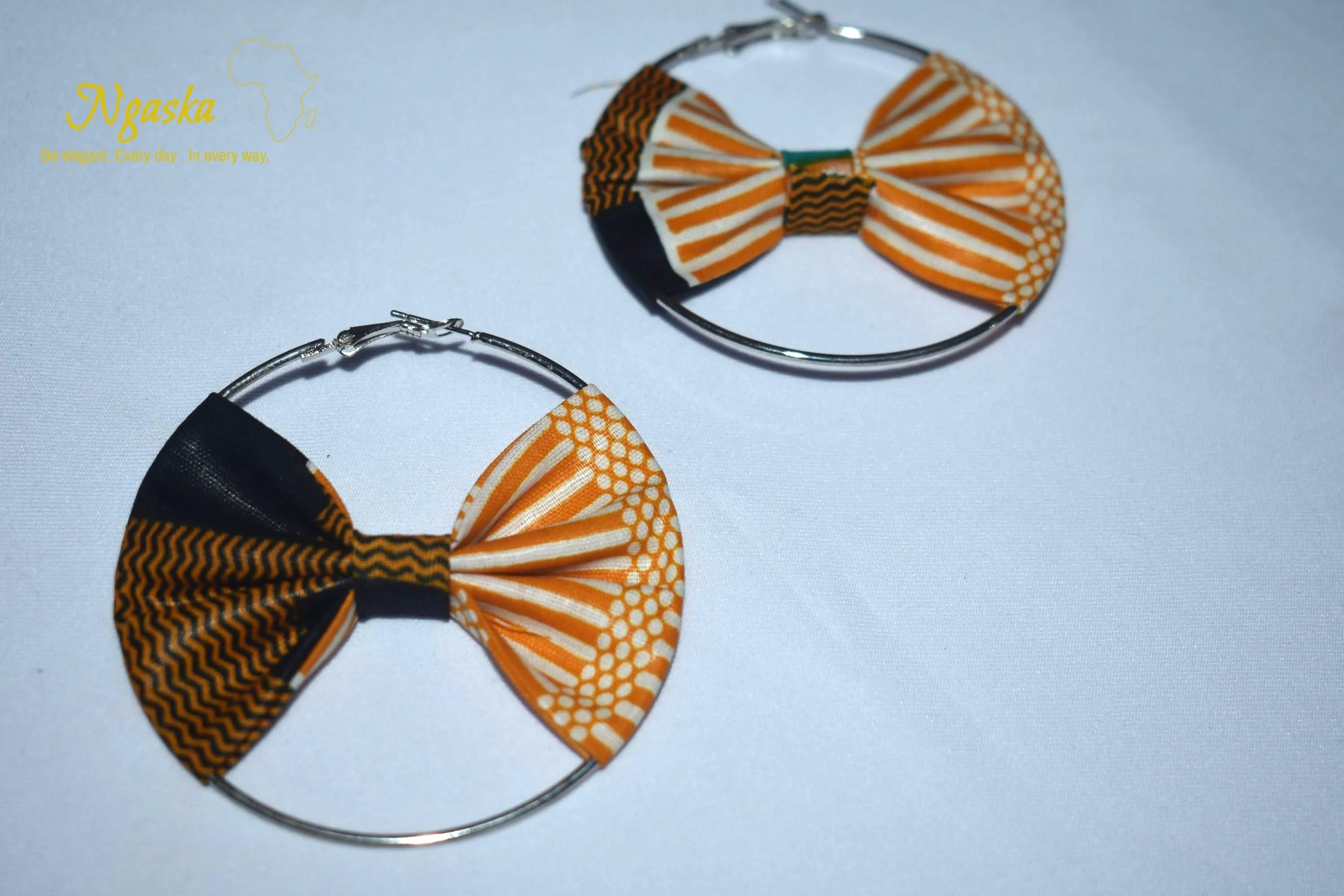 African Print Creole Hoop Earrings, Orange and Black - ER14