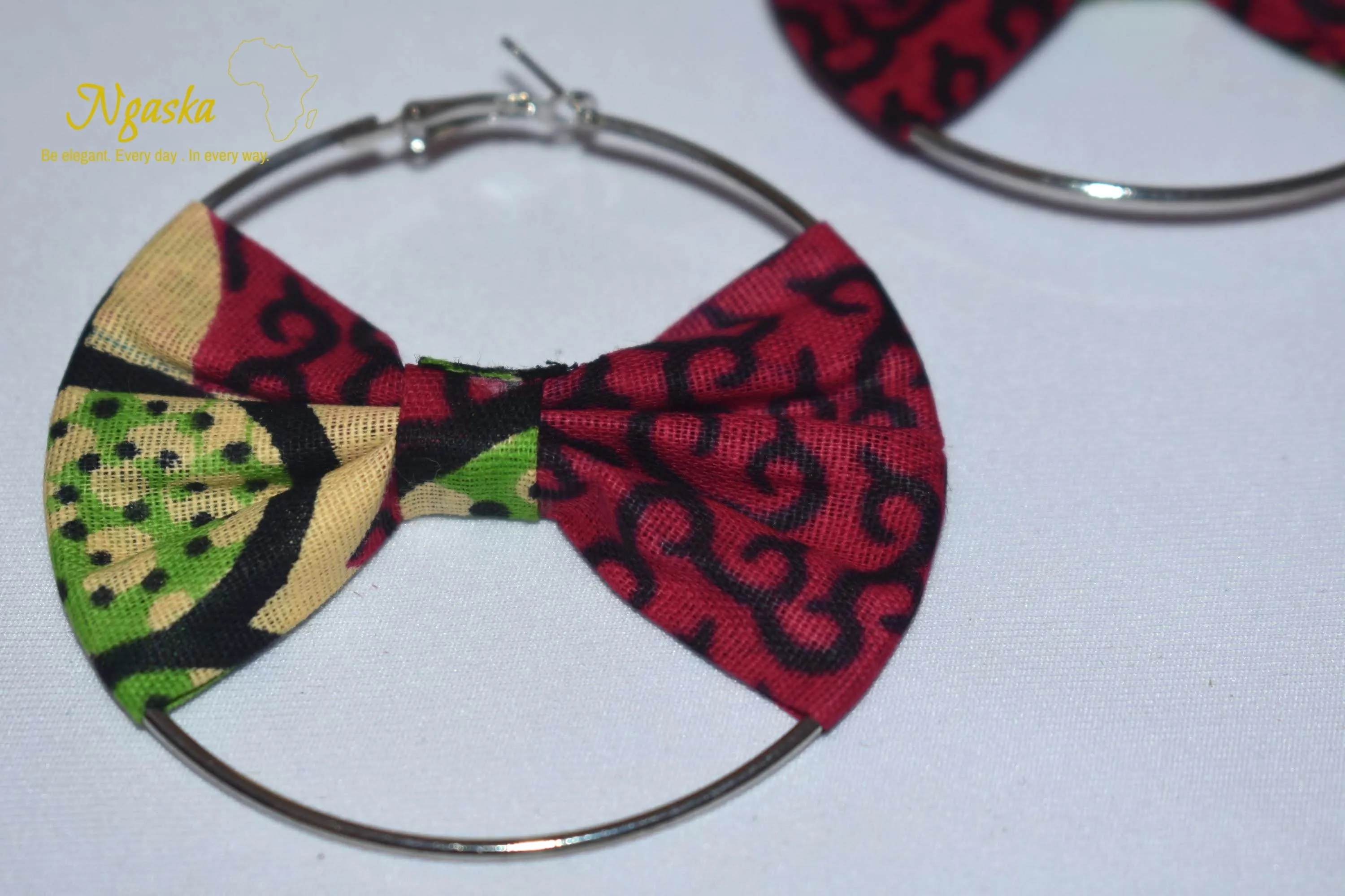 African Print Creole Hoop Earrings, Pink - ER18