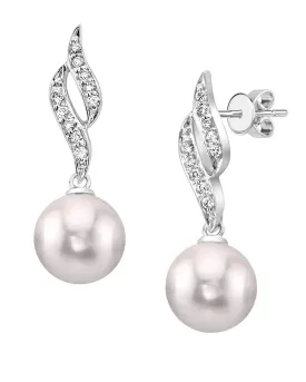 Akoya Pearl & Diamond Flame Earrings - Choose Your Pearl Color