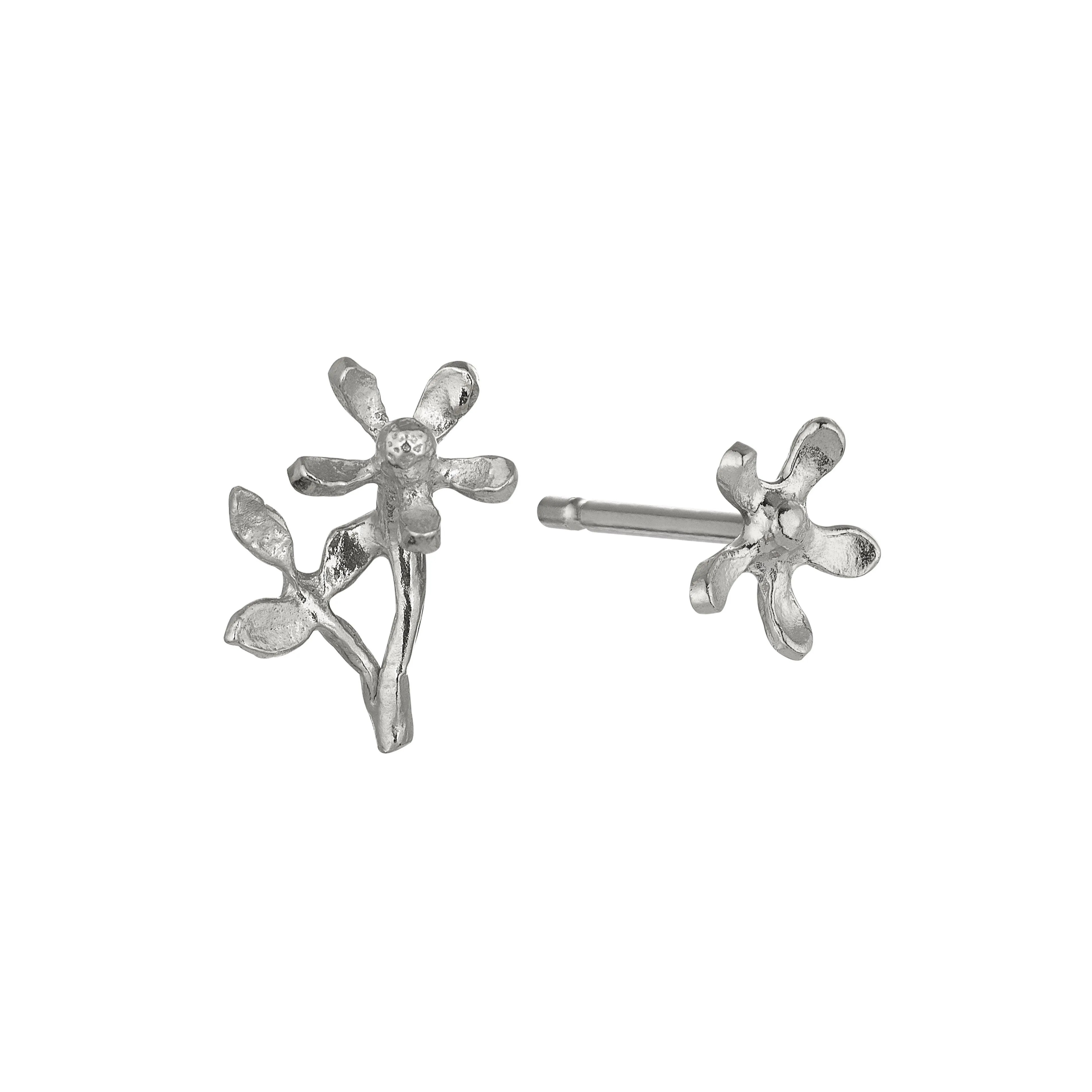 Alex Monroe Silver Asymmetric Growing Flower Stud Earrings