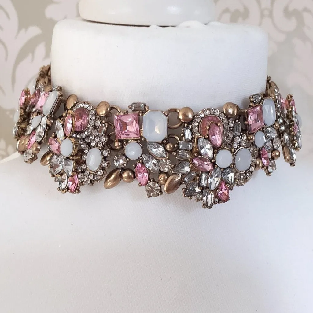 ALISSA Pink Statement Rhinestone Choker