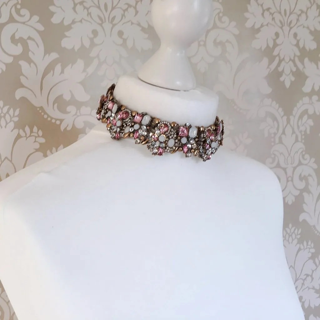 ALISSA Pink Statement Rhinestone Choker