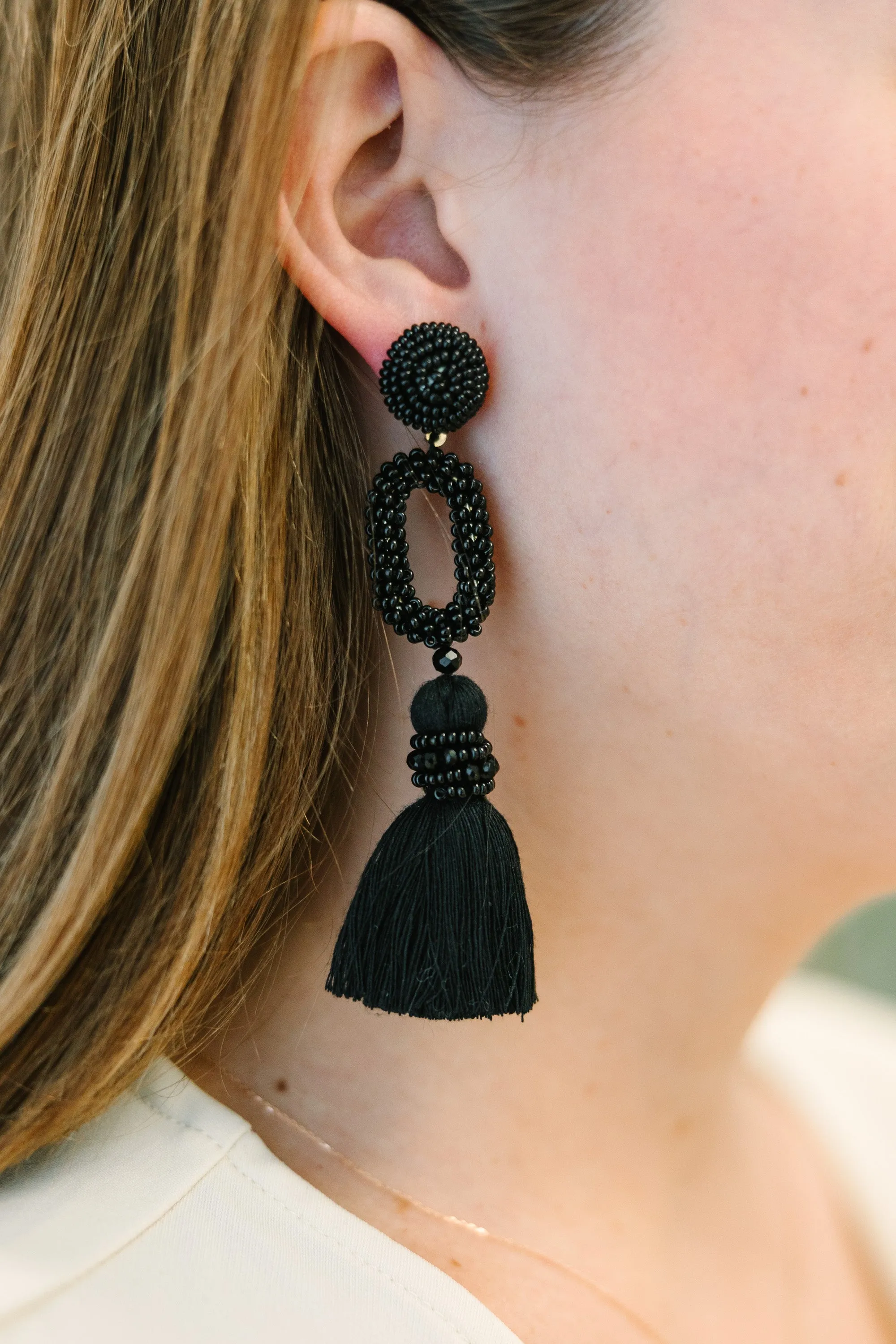 All For Fun Black Beaded Earrings