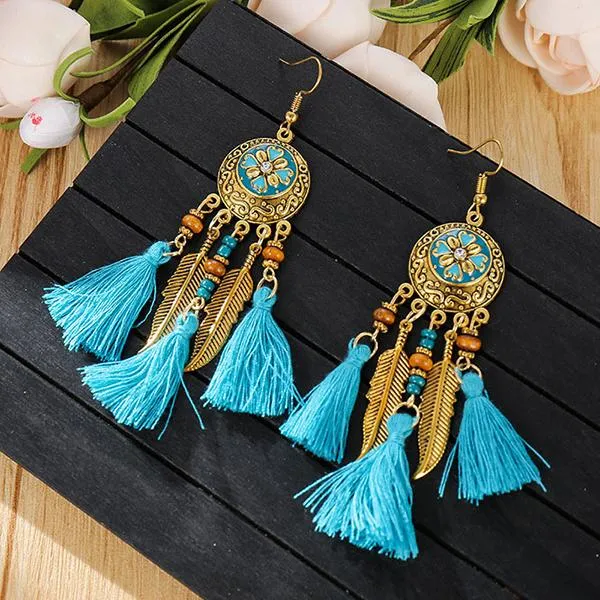 All-Match Tassel Gold Leaf Long Earrings 74904188C