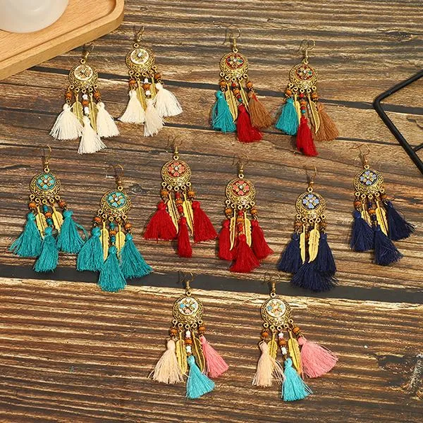 All-Match Tassel Gold Leaf Long Earrings 74904188C