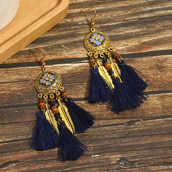 All-Match Tassel Gold Leaf Long Earrings 74904188C