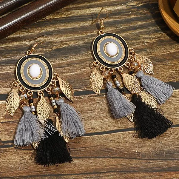 All-Match Tassel Gold Leaf Long Earrings 74904188C