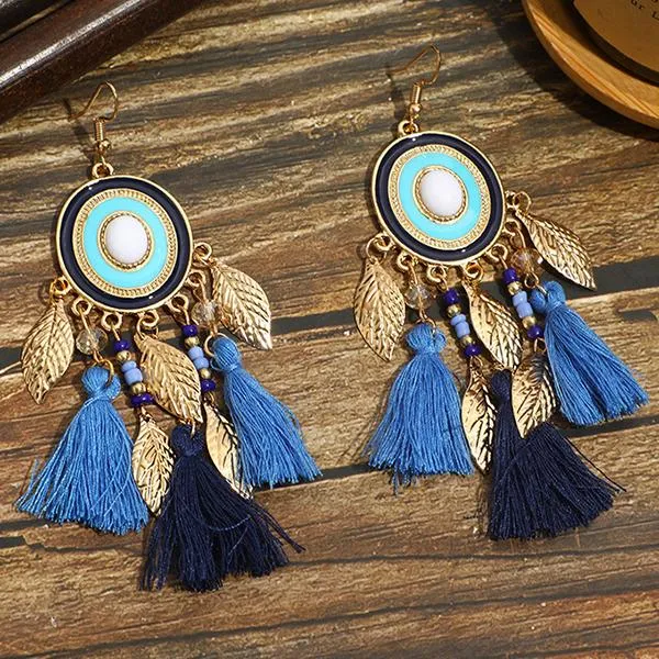 All-Match Tassel Gold Leaf Long Earrings 74904188C