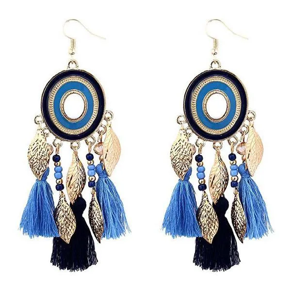 All-Match Tassel Gold Leaf Long Earrings 74904188C