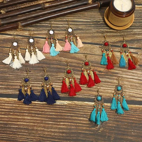 All-Match Tassel Gold Leaf Long Earrings 74904188C