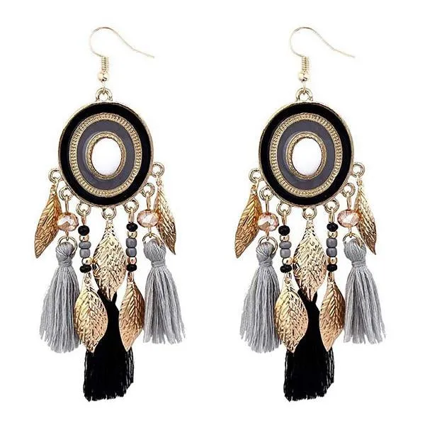 All-Match Tassel Gold Leaf Long Earrings 74904188C