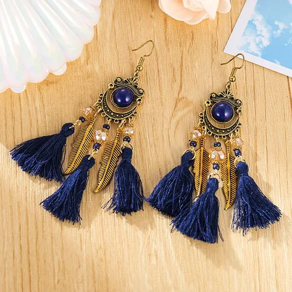 All-Match Tassel Gold Leaf Long Earrings 74904188C