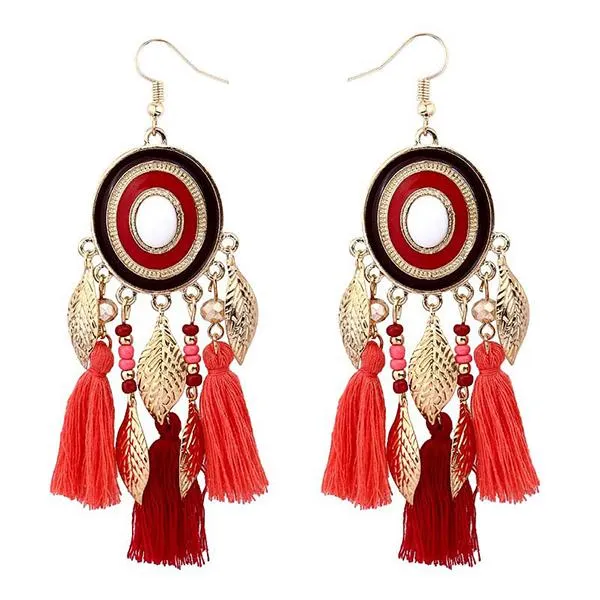 All-Match Tassel Gold Leaf Long Earrings 74904188C