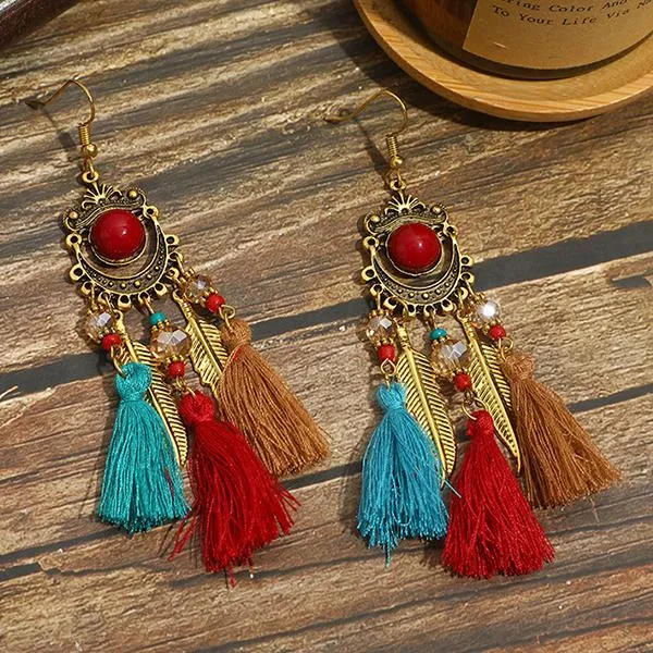 All-Match Tassel Gold Leaf Long Earrings 74904188C