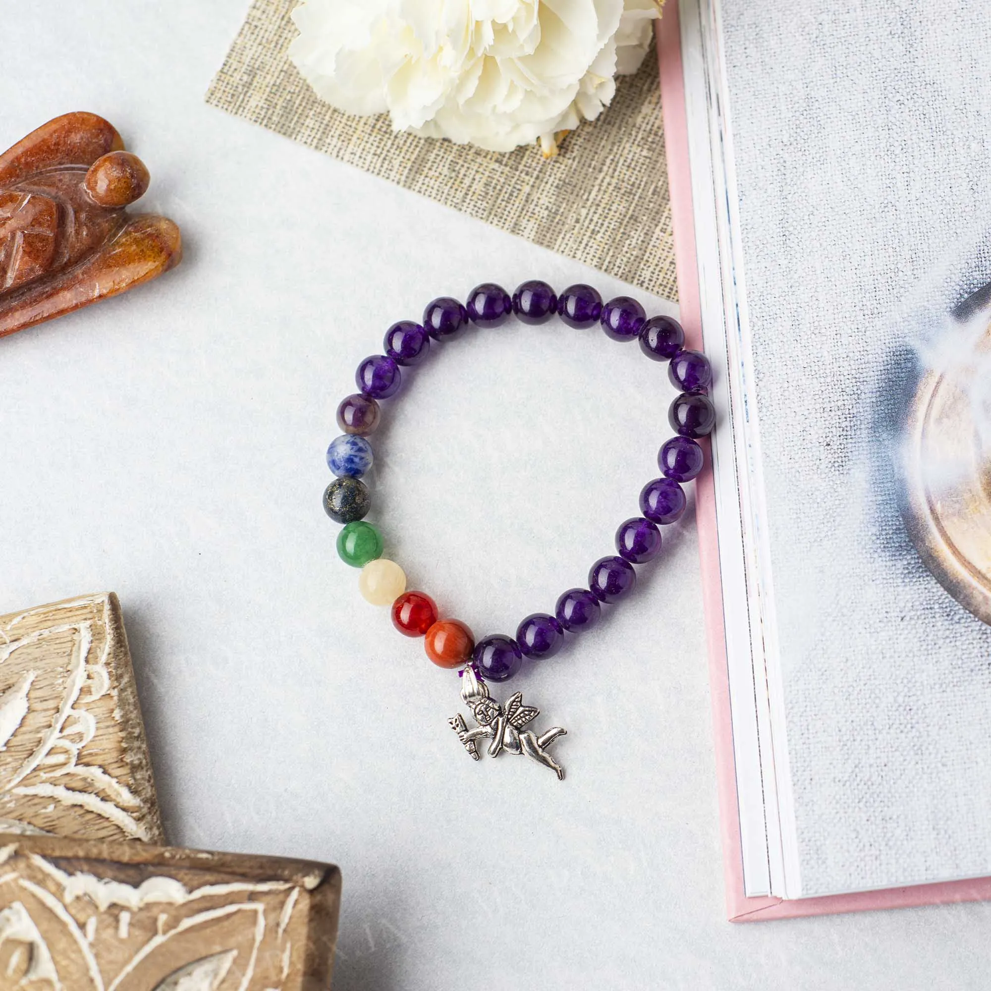 Amethyst Bracelet with Cupid Charm