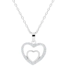 Amorette 18k White Gold Plated Double Heart Pendant Necklace with Pave CZ Crystals