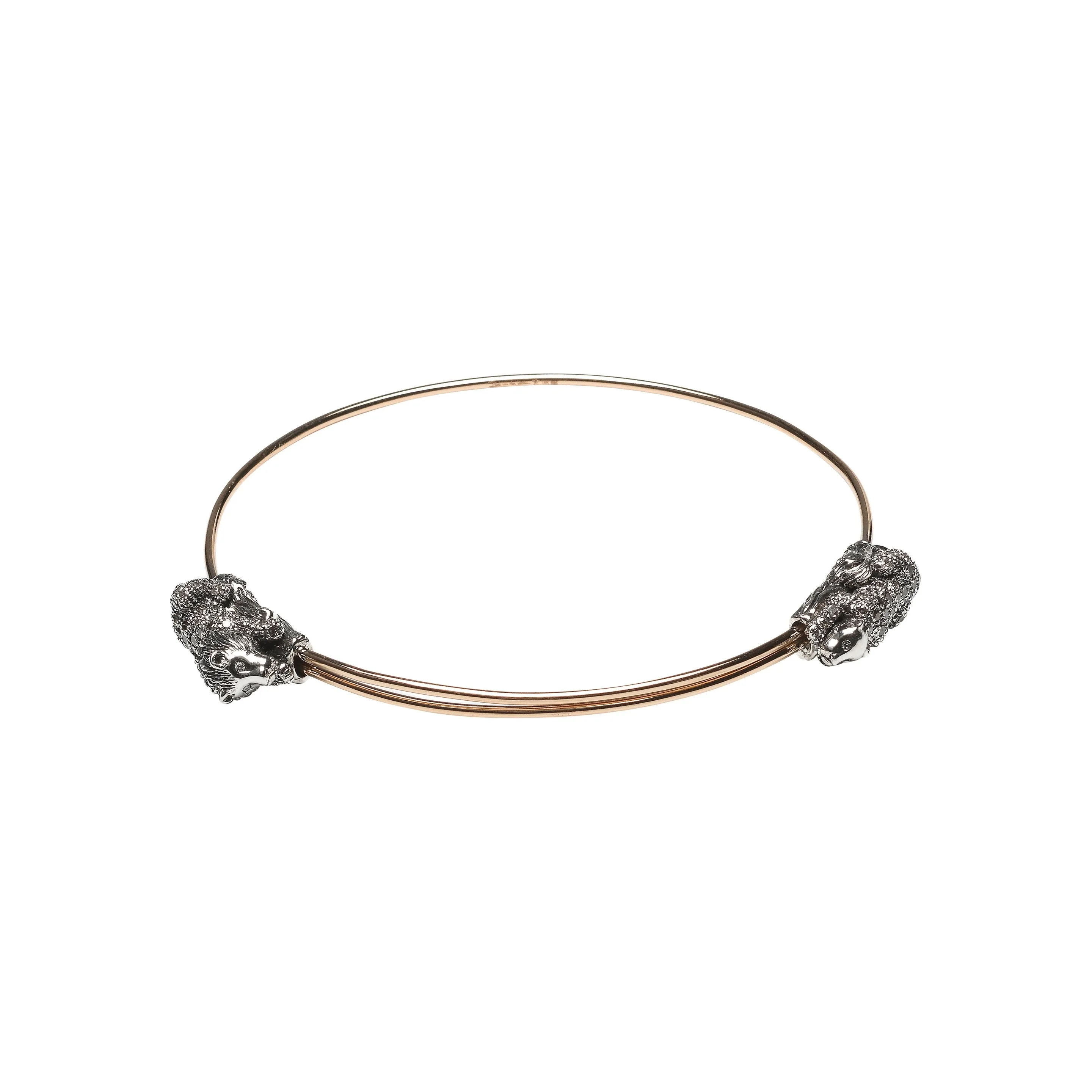 Animal Lion And Lioness Rose Gold & Silver Bangle w. Diamonds