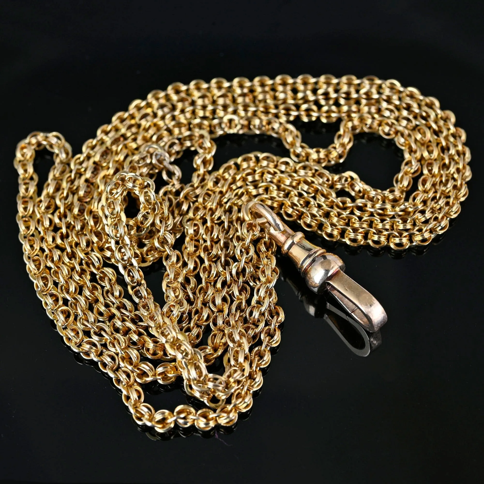 Antique 14K Gold Long Muff Guard Chain Necklace