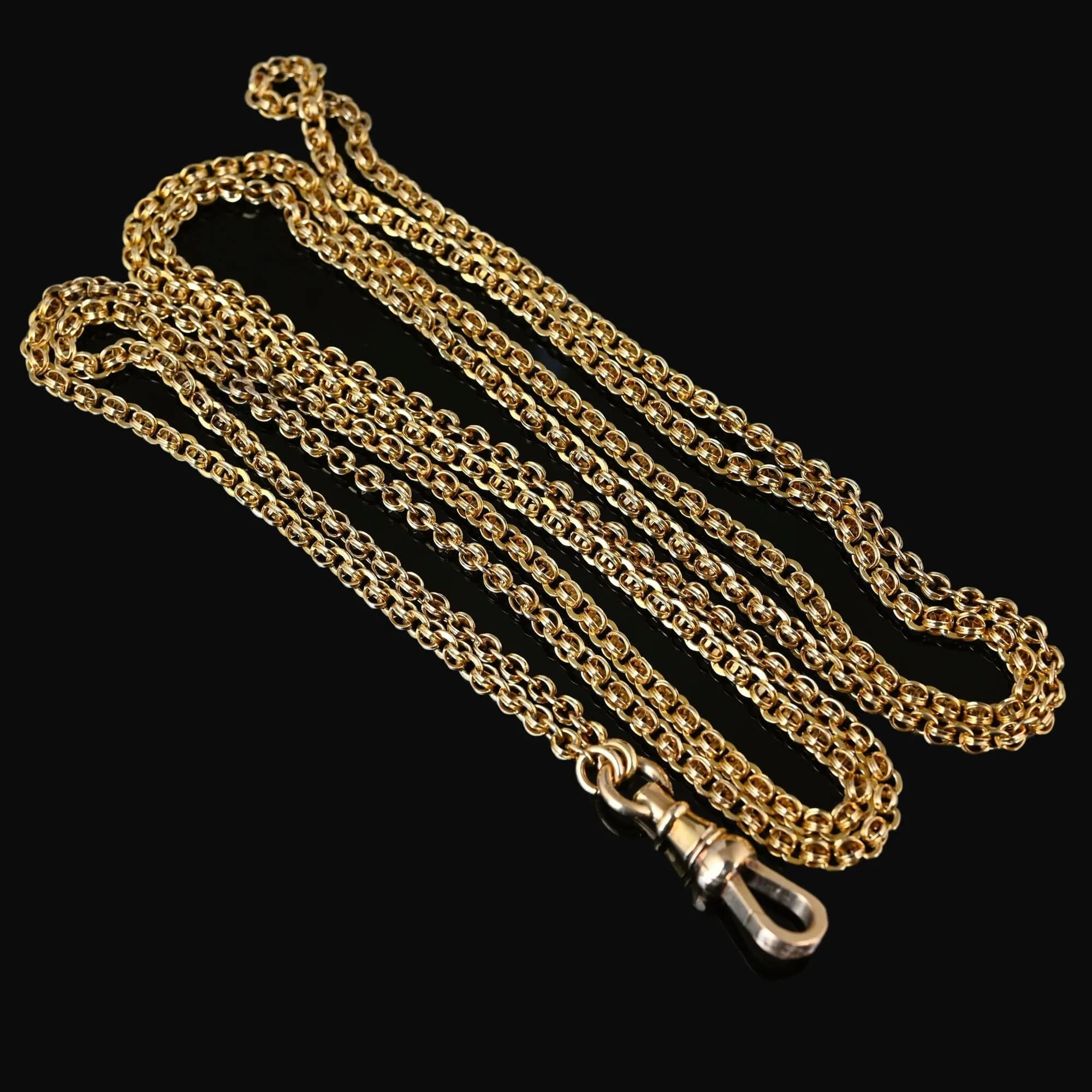 Antique 14K Gold Long Muff Guard Chain Necklace