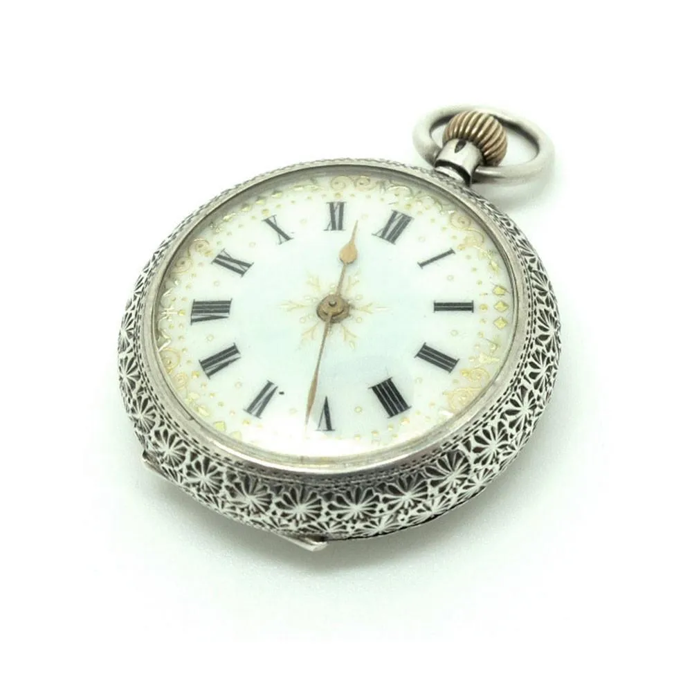 Antique 1888 Swiss Sterling Silver & Gold Pocket Watch