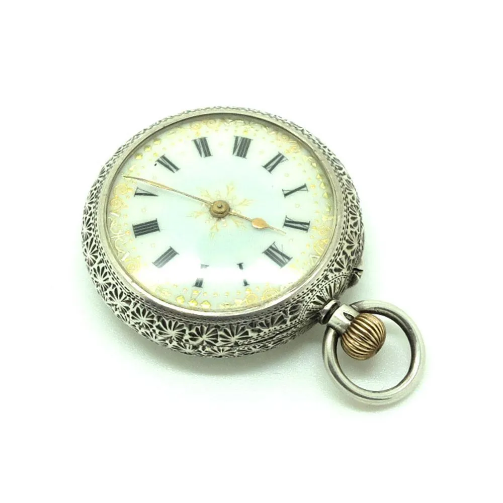 Antique 1888 Swiss Sterling Silver & Gold Pocket Watch