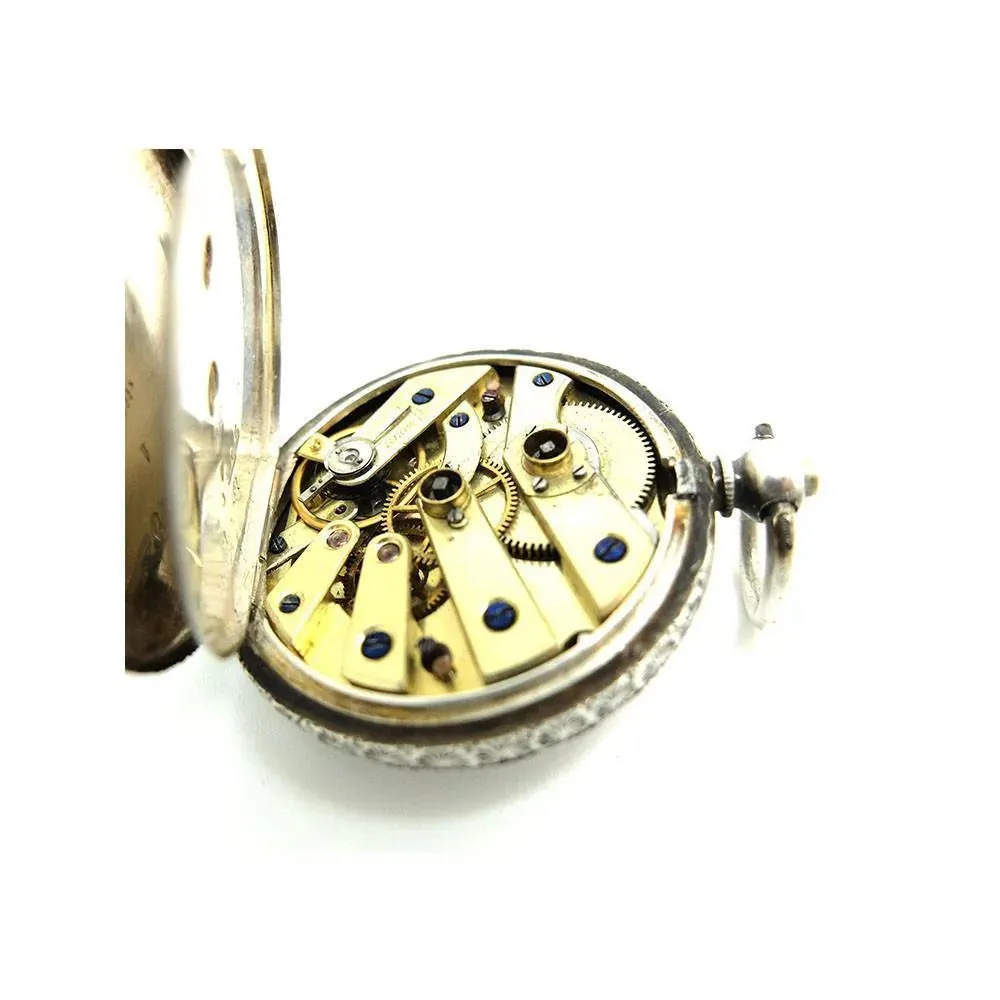 Antique 1888 Swiss Sterling Silver & Pink Enamel Pocket Watch