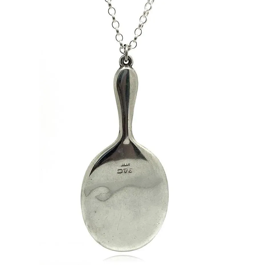 Antique 1919 Silver Hand Mirror Necklace