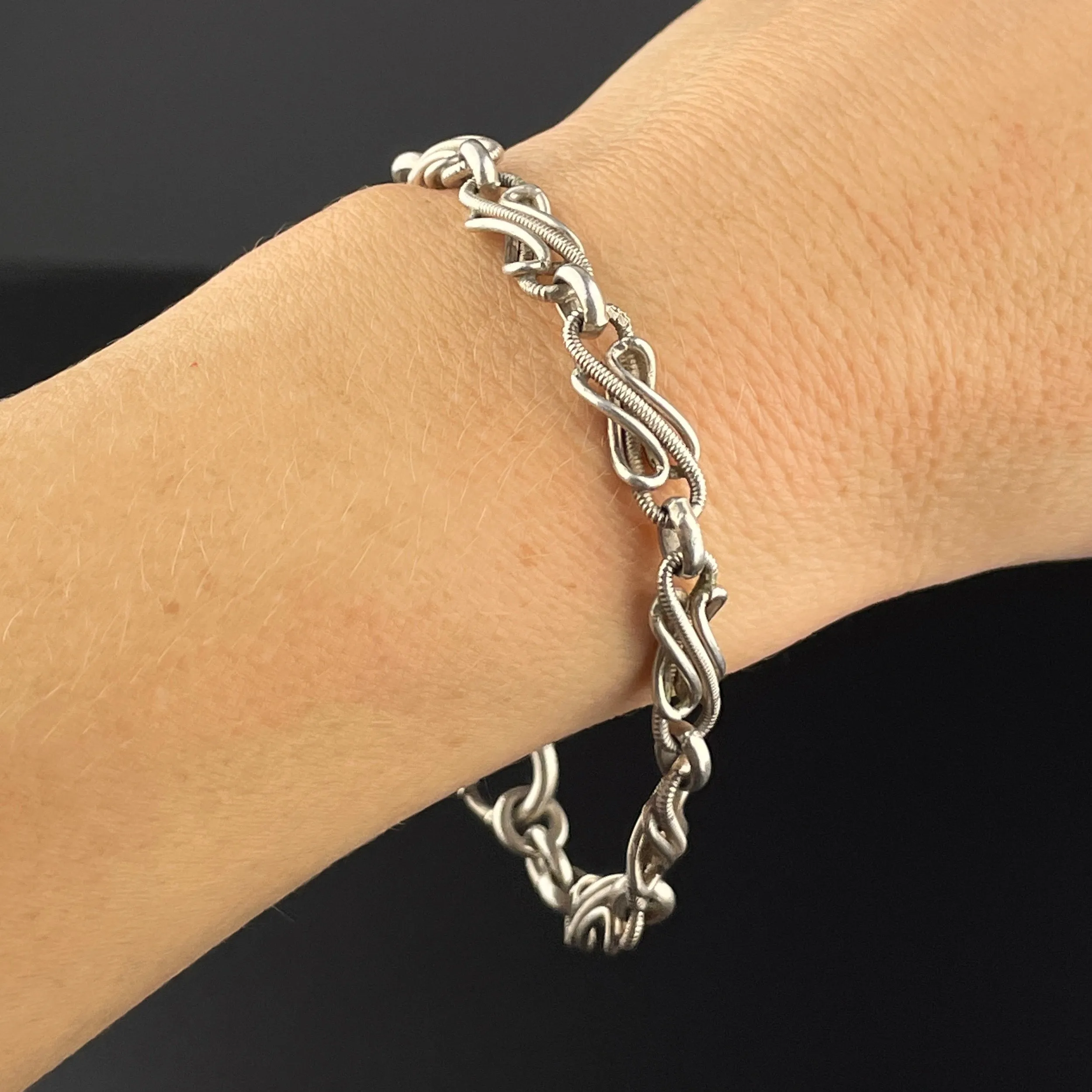 Antique French Silver Love Knot Albert Watch Chain Bracelet